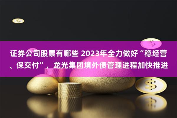 证券公司股票有哪些 2023年全力做好“稳经营、保交付”，龙光集团境外债管理进程加快推进